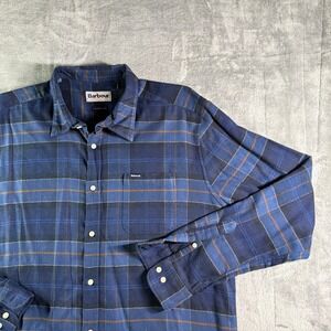Barbour Tailored Fit Button Down Shirt Mens L Blue Plaid